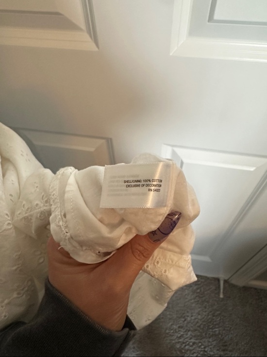 NWT White Eyelet Cotton Midi Dress XL Ruffle V-Neck Smocked Waist Cottagecore - Picture 5 of 5